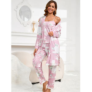 Ensemble pyjama trois pièces style nuisette <span class=keywords><strong>avec</strong></span> jupe à bretelles et pantalon long, taille élastique, respirant, design doux pour l'été et le printemps - Product Image 3