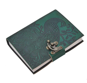 Handmade Peacock Embossed Green Leather Journal Antique Latch Vintage <b>Diary</b>, Deckle Edge <b>Notebooks</b> - Product Image 4