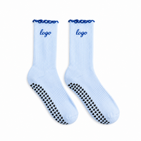 Chaussettes de yoga et de pilates personnalisées en coton jacquard à volants pour femmes, antidérapantes et respirantes