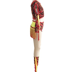 Leotardo de baile de Spandex amarillo, traje de baile de lentejuelas latinas para niños adultos, hombre primitivo salvaje, borla, puesta en escena, ropa de baile de Jazz - Product Image 3