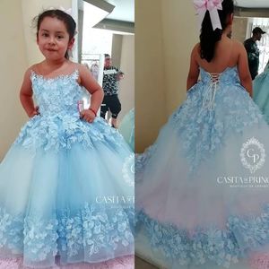 Robes de demoiselle d'honneur en dentelle bleue princesse, <span class=keywords><strong>robe</strong></span> de bal, petites robes de Noël, robes de cérémonie personnalisées, <span class=keywords><strong>robe</strong></span> de baptême, <span class=keywords><strong>robe</strong></span> d'anniversaire - Product Image 1