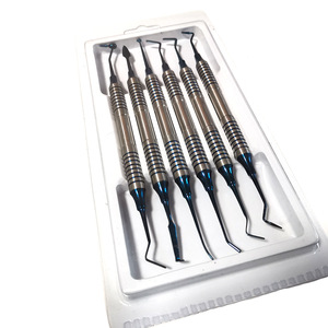 Kit d'outils dentaires en acier au carbone, 6 pièces, pour le remplissage de résine, option bleu-or, pour usage domestique - Product Image 1