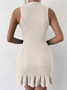 Robe pull décontractée d'été verte pour femme, en tissu tissé uni avec élasthanne, taille naturelle, coupe ajustée, longueur genou, lavable, pour l'extérieur - Product Image 5