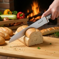 Ensemble de couteaux de chef en bois d'acacia de qualité supérieure, 15 pièces, manche en acier inoxydable, ciseaux de cuisine et aiguiseur intégré