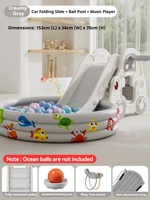 Structure de jeu multifonctionnelle 4-en-1 pour enfants : toboggan pliable, piscine à balles, panier de basket, jeu de lancer d'anneaux, lecteur de musique, pour la maison, en HDPE