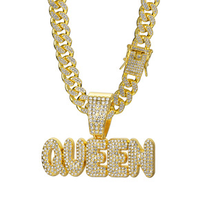 Collana con Ciondolo Iced Out <span class=keywords><strong>Queen</strong></span> per Uomo e Donna, Catena Cubana in Lega di Zinco Color Oro, Gioielli Hip Hop, Accessorio Moda - Product Image 5