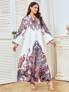 Nouvelle Jalabiya musulmane à col en V pour femmes, Ramadan 2026, Moyen-Orient, imprimé paisley, robe de style ethnique, robe islamique élégante de Dubaï - Product Image 2