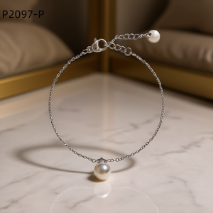 Bracelet Amy Amy en argent 925 avec fausses perles rondes blanches, chaîne minimaliste pour femme, à porter au quotidien - Product Image 2