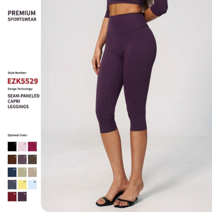 Set Yoga Senza Cuciture, Leggings a Zampa, Pantaloni Capri Yoga a Vita Alta, Finitura Spazzolata, Elasticizzati in Quattro Direzioni, Asciugatura Rapida, Leggings Sportivi Modellanti - Product Image 1