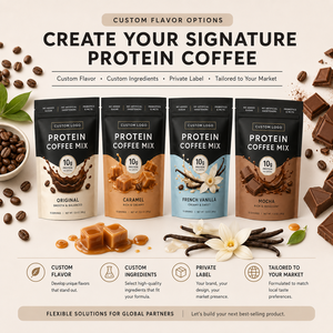 Mélange de café protéiné en poudre Marque Blanche Saveurs Originale, Caramel, Vanille, Mocha – Soutient les muscles, booste l'énergie – OEM ODM Échantillon Gratuit - Product Image 3