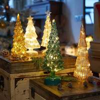 Wishing Star Weihnachts-LED-Leuchtbaum, exquisiter, batteriebetriebener, retro-bemalter Glas-Kleinschmuck für den Schreibtisch