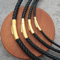 Collier en Cordon de Cuir Véritable Tressé Noir 3/4/5mm avec Fermoir en Acier Inoxydable – Vente en Gros