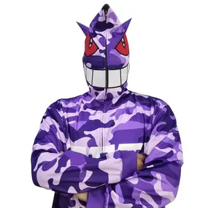 Custom Wholesale Streetwear Printed Anime Monster High Quality Oversized Full Zip Men's Hoodie Devil Horns Full Face Hoodie