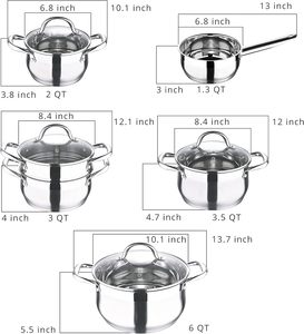 Juego de Ollas de Acero Inoxidable Triple 304 de 6 Piezas, Estilo Clásico Moderno, Cacerola Saludable, Olla con Tapa de Vidrio, Apto para <span class=keywords><strong>Inducción</strong></span>, para Cocina - Product Image 4
