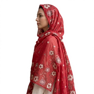 Wholesale Custom Floral Embroidery Lightweight Breathable <b>Chiffon</b> Women Shawl Daily Wear <b>Scarf</b> Wrap Bulk - Product Image 4