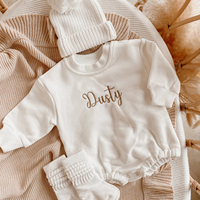 Barboteuse Bulle Personnalisée Lait avec Broderie Marron 100% Coton Bébé Enfant