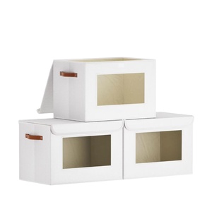 Set of 3 Modern Rectangular Wardrobe Storage <b>Bins</b> with Lid Dual Handles Clear Window Clothes Organizer Boxes for <b>Bedroom</b> Home - Product Image 1