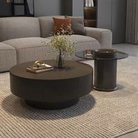 Table basse ronde moderne en bois et ardoise pour salon, avec rangement, vente en gros