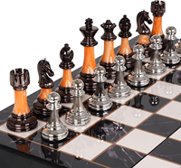 Échecs de luxe avec pièces de 3,5 pouces, grand plateau d'échecs pliable en bois marbré de 15 pouces, de qualité supérieure