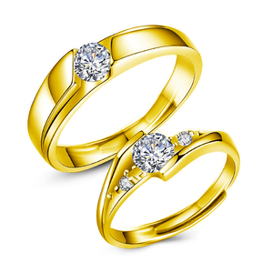 Bague en argent sterling 925 plaquée or 18 carats avec moissanite, bague de fiançailles pour couple, réglable, 0,5 CT moissanites, bague de couple pour mariage - Product Image 1
