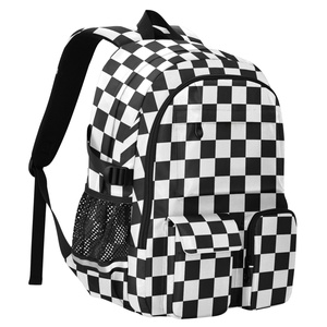 Fashion Custom Design <b>Black</b> White Check Checkered Girls Boy Daypack Books School College Laptop Travel Bag with Mesh Pockets - Product Image 2