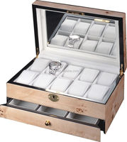 Boîte de montre en bois MDF verrouillable avec miroir intérieur et tiroir, étui de rangement pour montre à plusieurs compartiments