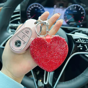 Creative Keychain Diamond-encrusted Heart-shaped Mirror Keychain Portable Folding Makeup Mirror Car Keychain Bag Pendant <b>Women</b> - Product Image 3
