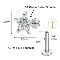 JiaXin ASTM F136 G23 Titanio Push Pin Sin Rosca para Labret, Labio, Hélix, Concha, Cartílago, con Incrustación de Corazón de Circonita Cúbica, Joyería para Piercing 16G