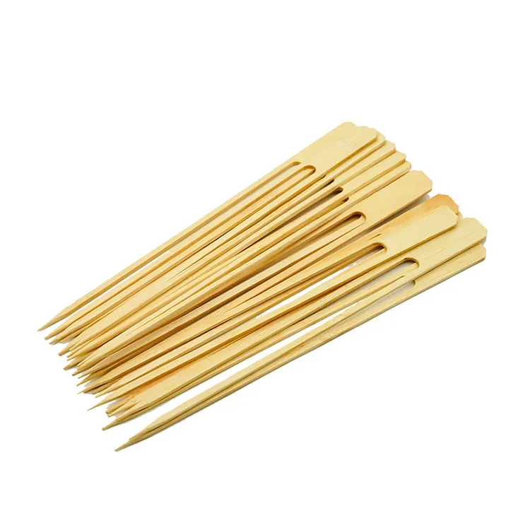 Newell Promotion Party Salad Food Pick Bamboo Skewers 17.78 cm Double Prongs Maker Skewer Bamboo With Hot Stamping Logo