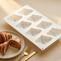 Nouveau moule en silicone à 6 cavités en forme de croissant pour mousse française, qualité alimentaire, pour chocolat et pâtisserie, compatible four, emballage individuel OPP
