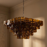 Lustre Carré en Verre Ambré Artistique de Haute Qualité, Suspension Murano Personnalisée en Laiton pour Salon, Escalier, Décoration de Plafond