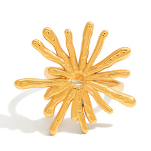 Gold Stainless Steel Sunburst <b>Open</b> <b>Ring</b> Geometric Star Shape Women's Fashion Jewelry Gift - Product Image 5