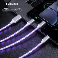 Câble de données USB lumineux RVB 3-en-1 à chargement rapide, cordon de chargeur de voiture lumineux pour iOS, Android et Type C – Offre Spéciale