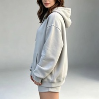 Ensemble de survêtement 2 pièces pour femme, couleur unie, comprenant un sweat à capuche en polaire et un short de survêtement évasé oversize