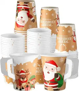 뜨거운 음료 크리스마스 축제 파티에 대 한 손잡이와 인쇄 된 종이 팬 사용자 정의 종이 컵