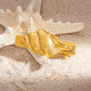 Pinza para el pelo de estilo europeo-americano con concha de oro de 18K, serie Océano, con perlas y diseño de una sola pieza, accesorio para el cabello transfronterizo - Product Image 4