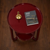 Table d'appoint ronde double couche en fibre de verre laquée haute brillance style nordique, meuble d'angle de luxe léger pour salon