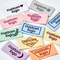 Étiquettes personnalisées colorées brodées, tissées, à bords effilochés, motif géométrique végétal, logo de marque pour vêtements, étiquettes de qualité supérieure