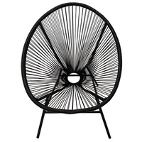 Chaise de jardin en rotin PE noir avec structure métallique empilable pour l'intérieur et l'extérieur, chaise de loisirs en rotin