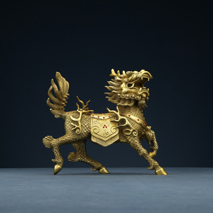 Brass Qilin Figurine Copper Craft <b>Desk</b> Decoration Feng Shui Office Gift - Product Image 1