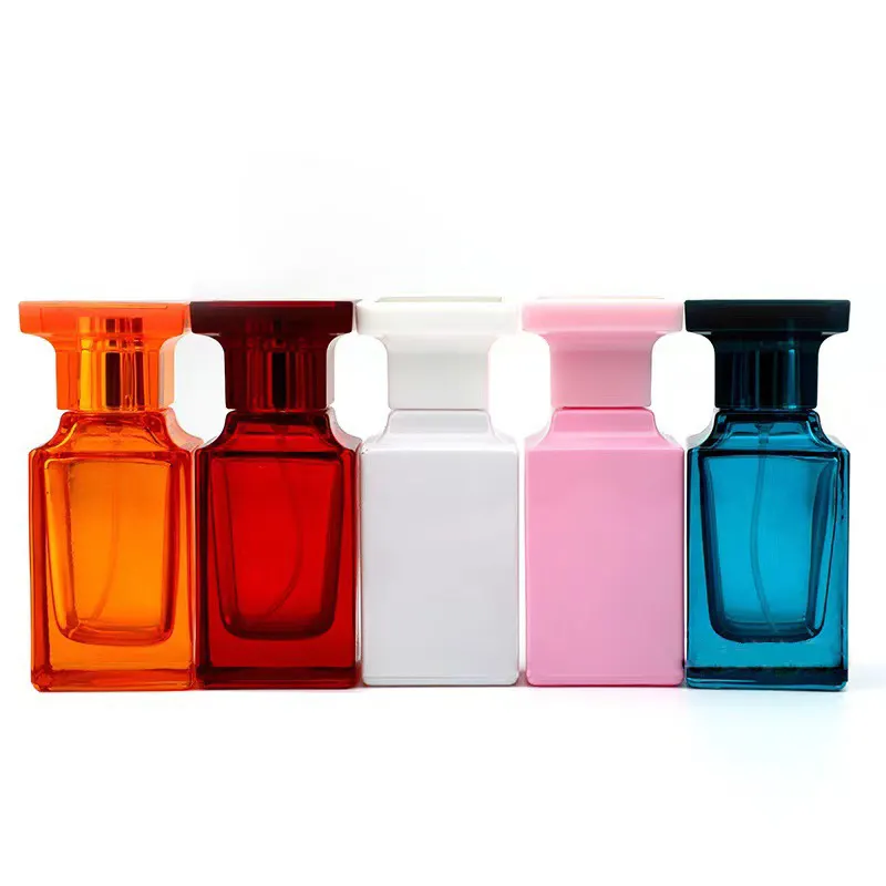 Botellas de perfume de lujo personalizadas para mujer, frasco de vidrio negro vacío de 50ml, envase de perfume giratorio, venta al por mayor