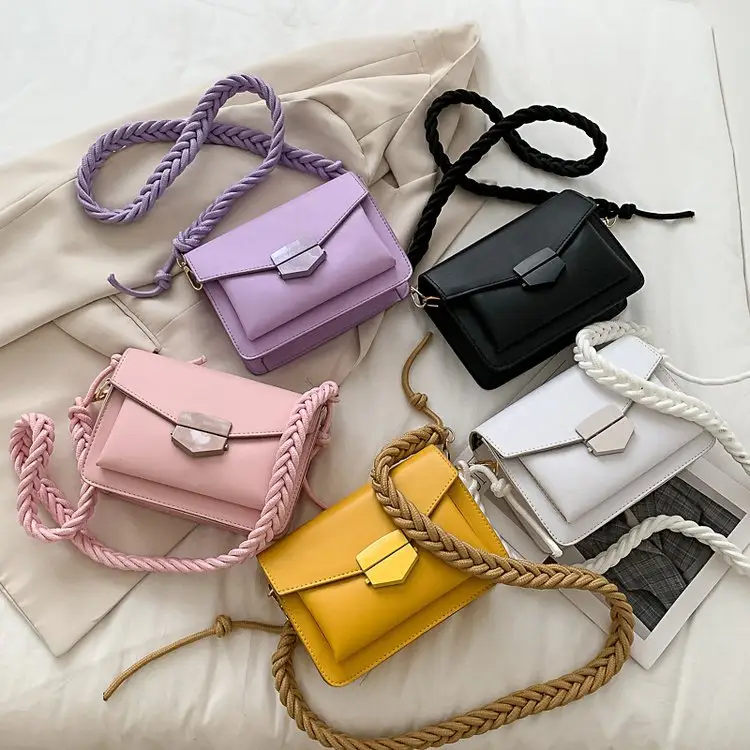2022 été fille sac nouvelle mode coréenne unique sac à bandoulière avec ceinture tressée coloré couverture carrée messager dames sac