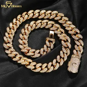 Custom Letter Bling Iced Out Hip Hop 12mm Miami Cuban Chain with Diamond Letter Buckle Custom Cuban Link Necklace
