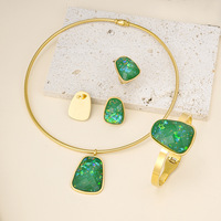 Nuevo Conjunto de Joyería de Alta Gama, Elegante, de Acero Inoxidable y Titanio con Lentejuelas, Collar, Pulsera, Aretes y Anillo - Joyería Moderna Electrochapada