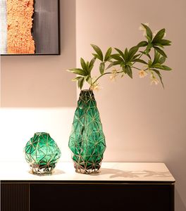 Vase en verre style Ins avec bordure dorée, vase en verre pour salon - Product Image 4