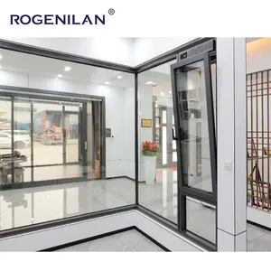 Smart Automatic Double Tempered Glass Aluminum Tilt And Turn Window With Adjustable Louvers