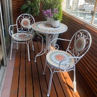 Juego de Muebles de Jardín de Hierro con Mosaico, Una Mesa y Dos Sillas, Tres Piezas, Apto para Balcón y Patio, Mesas de Exterior Cómodas
