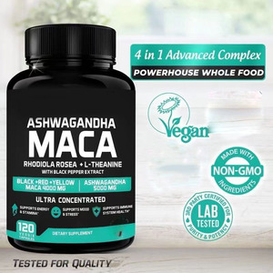 Cápsulas OEM 120 de <span class=keywords><strong>Ashwagandha</strong></span> 5000mg + <span class=keywords><strong>Maca</strong></span> 4000mg, Cápsulas de Rhodiola y L-Teanina 4 en 1 para Energía, Alivio del Estrés y Apoyo Inmunológico - Product Image 3