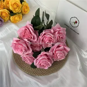 QSLH-CF272 Qingdao Fabrik Seide künstliche Blumen 10 Köpfe Rose Bouquet Seide Rose Blumen Hot Pink Rose für Hochzeit Home Decor
