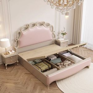 Cama de Madera Maciza de Estilo Americano, Ligera y de Lujo, de 1.8 m, Cama Doble para Dormitorio Principal, Estilo Europeo, Cama de Princesa con Arco, de Alta Gama, Estilo Francés Moderno - Product Image 3